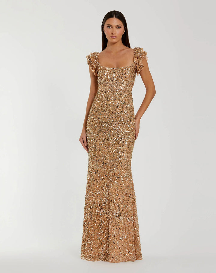 Mac Duggal 94279 Sequin Flutter Sleeve Trumpet Gown