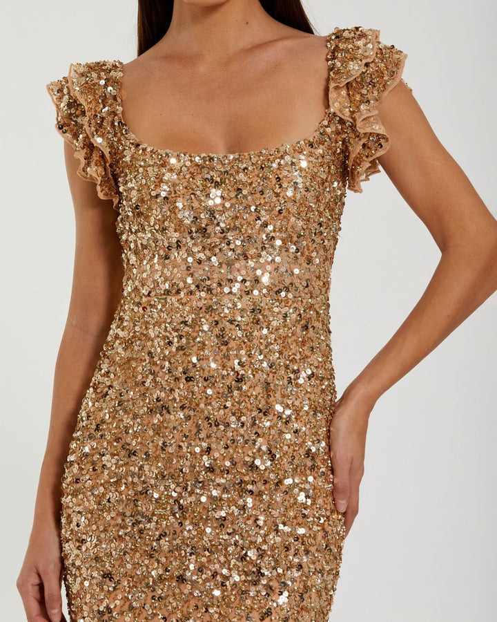 Mac Duggal 94279 Sequin Flutter Sleeve Trumpet Gown