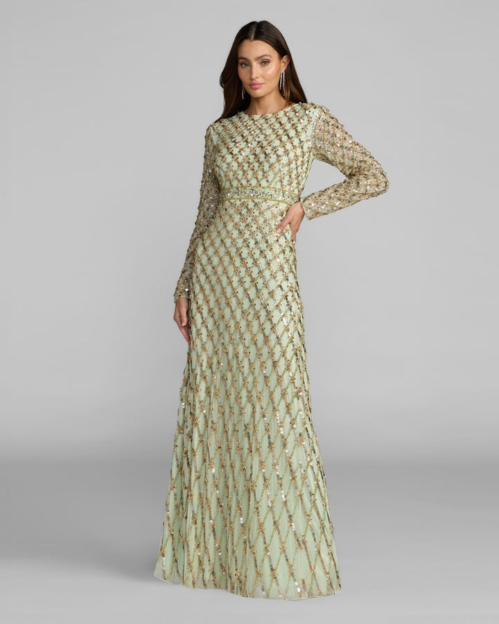 Mac Duggal 94318 Long Sleeve High Neck Embellished Gown