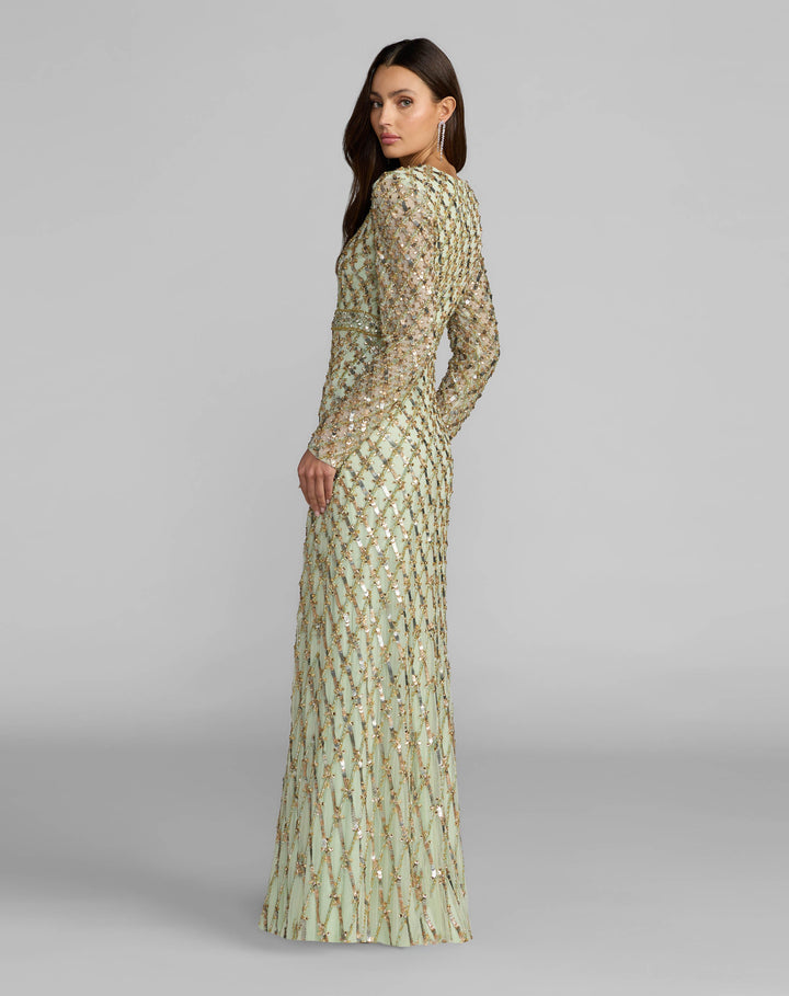 Mac Duggal 94318 Long Sleeve High Neck Embellished Gown
