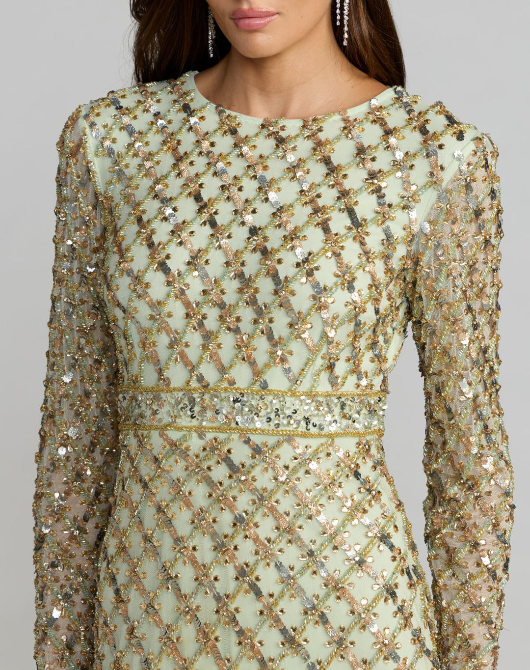 Mac Duggal 94318 Long Sleeve High Neck Embellished Gown