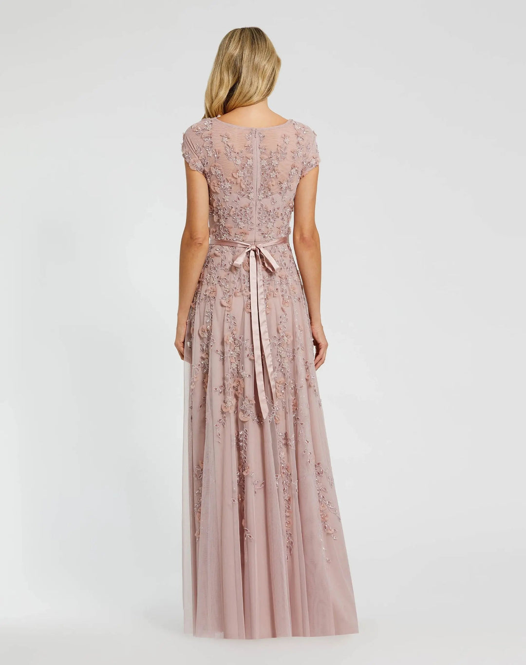 Mac Duggal 9914521P Petite Pink Floral Embellished Cap Sleeve Gown - FOSTANI.com