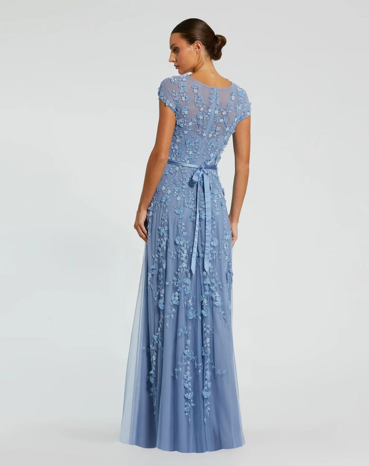 Mac Duggal 9914521P Petite Pink Floral Embellished Cap Sleeve Gown - FOSTANI.com