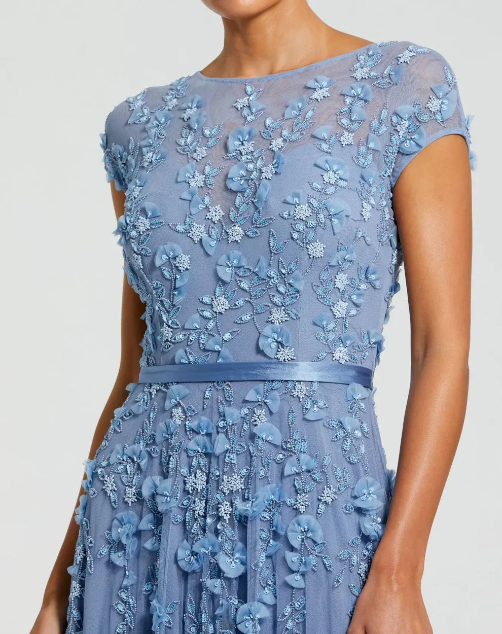Mac Duggal 9914521P Petite Pink Floral Embellished Cap Sleeve Gown - FOSTANI.com