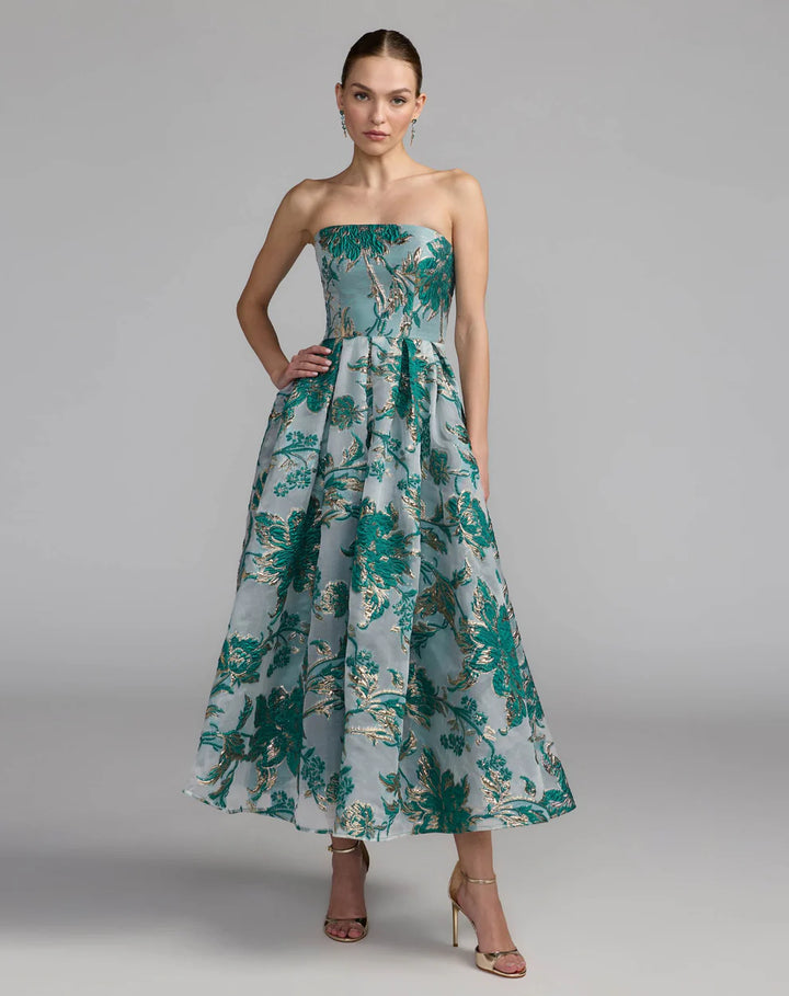Mac Duggal 9920716P Petite Strapless Brocade Midi Dress with Pockets