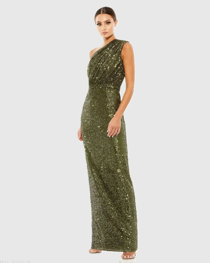 Mac Duggal 26694 Sequined Ruched One Shoulder Gown