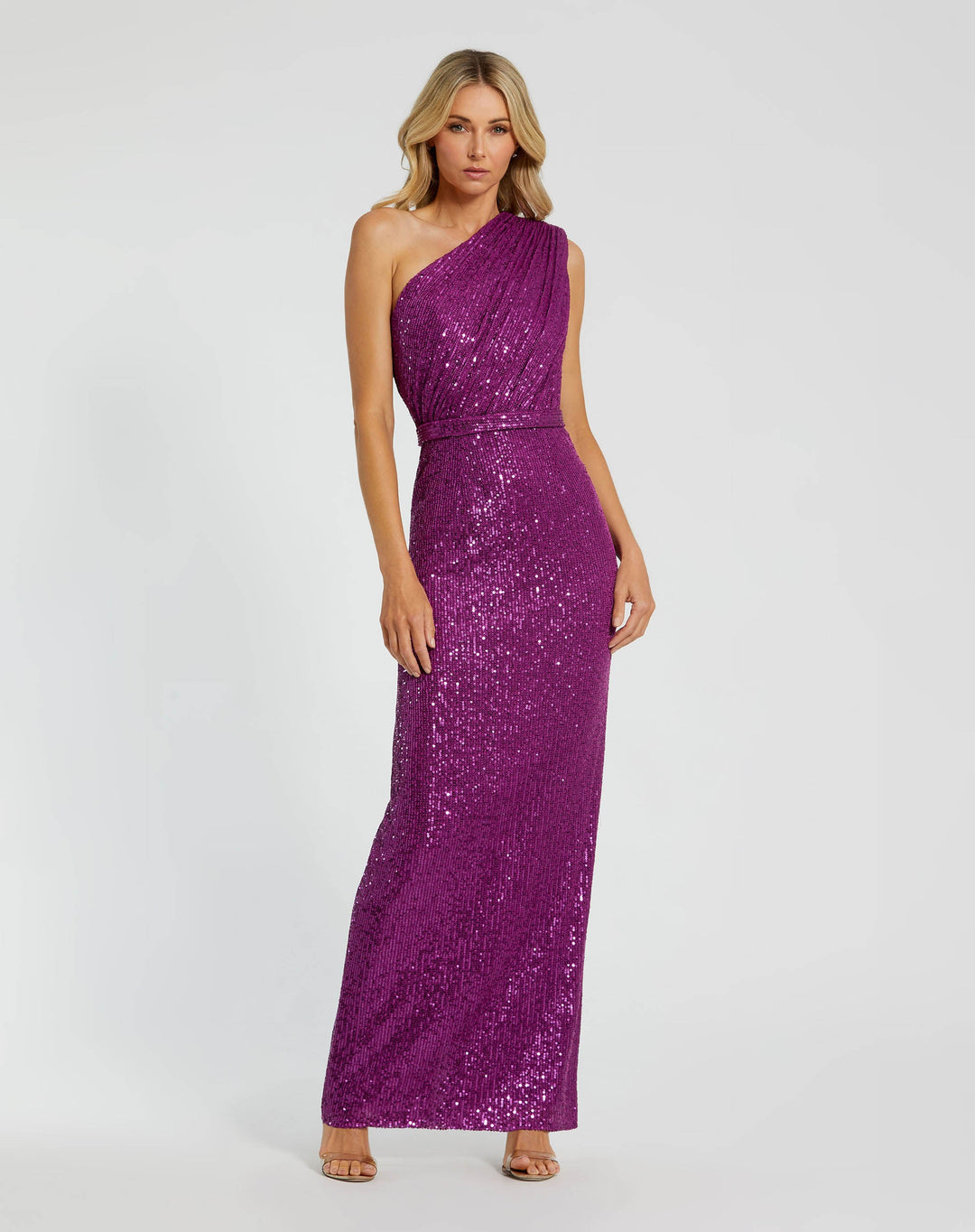 Mac Duggal 26694 Sequined Ruched One Shoulder Gown