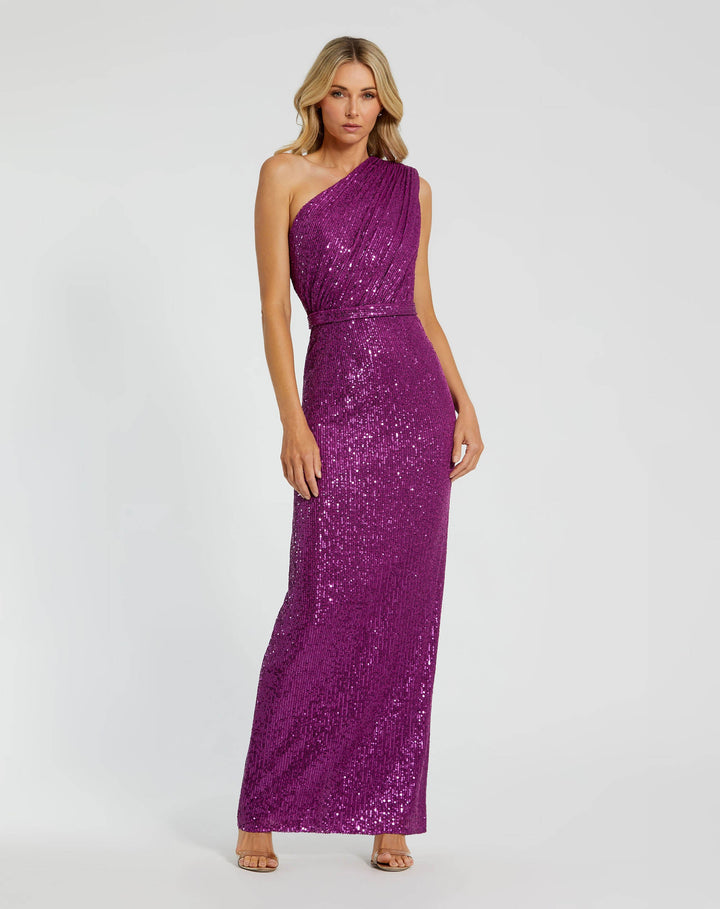 Mac Duggal 26694 Sequined Ruched One Shoulder Gown