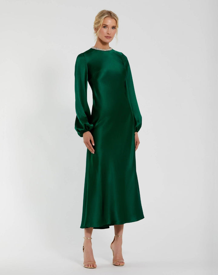 Mac Duggal 27350 High Neck Long Sleeve Crystal Detail Dress