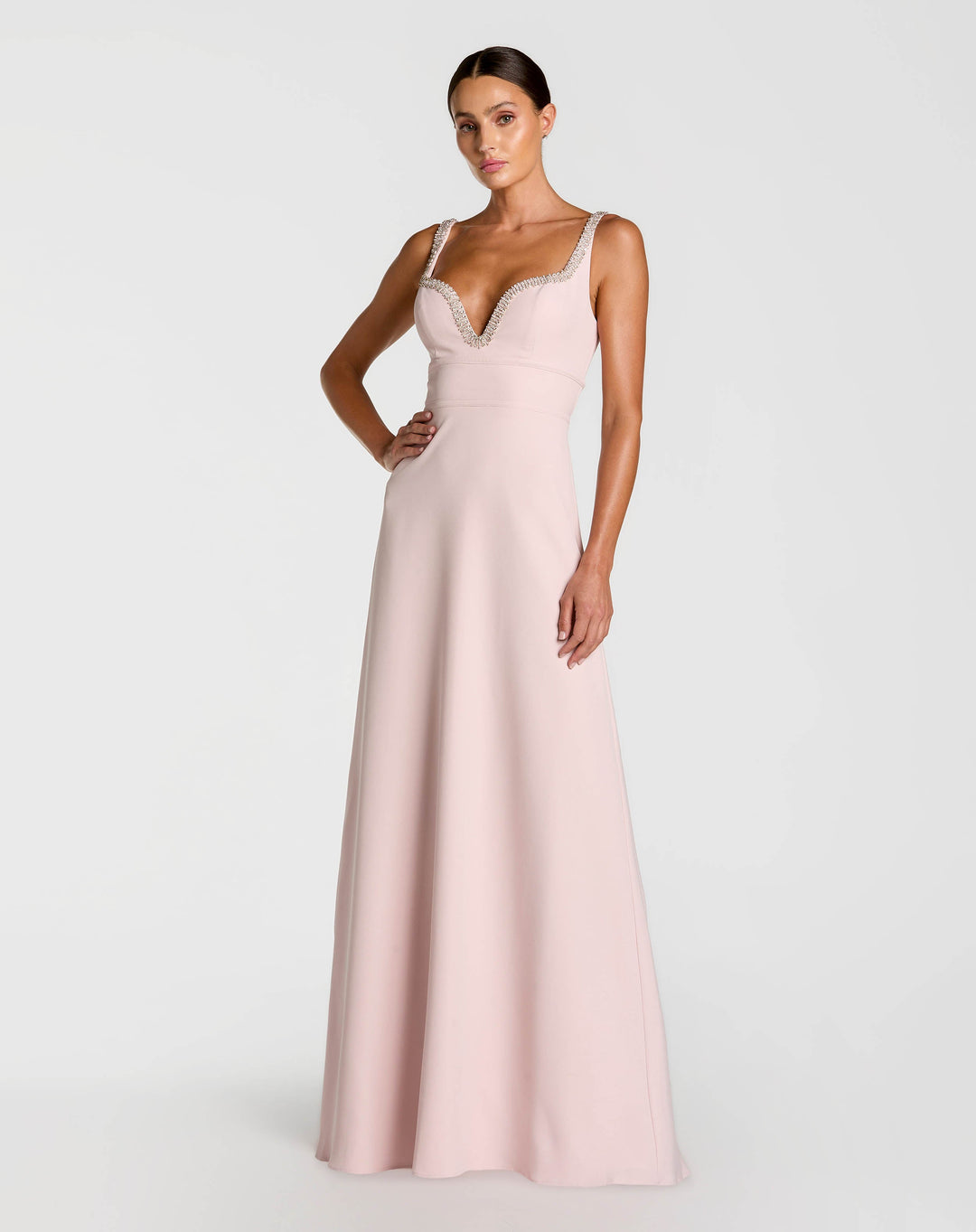 Mac Duggal 9927633P Petite Crepe A-Line Gown With Rhinestone Trim