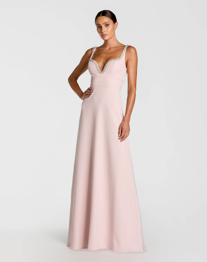 Mac Duggal 9927633P Petite Crepe A-Line Gown With Rhinestone Trim