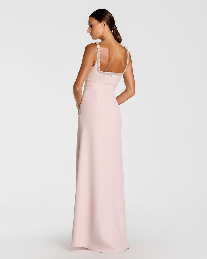Mac Duggal 9927633P Petite Crepe A-Line Gown With Rhinestone Trim