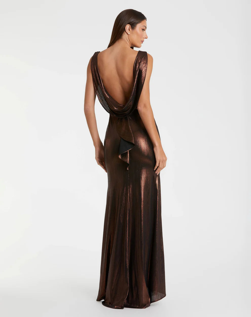 Mac Duggal 9949087P Petite Metallic Jersey Cowl Back Column Gown