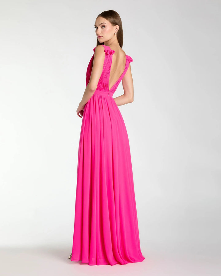 Mac Duggal 9955321P Petite Sleeveless Pleated Chiffon V-Neck Gown