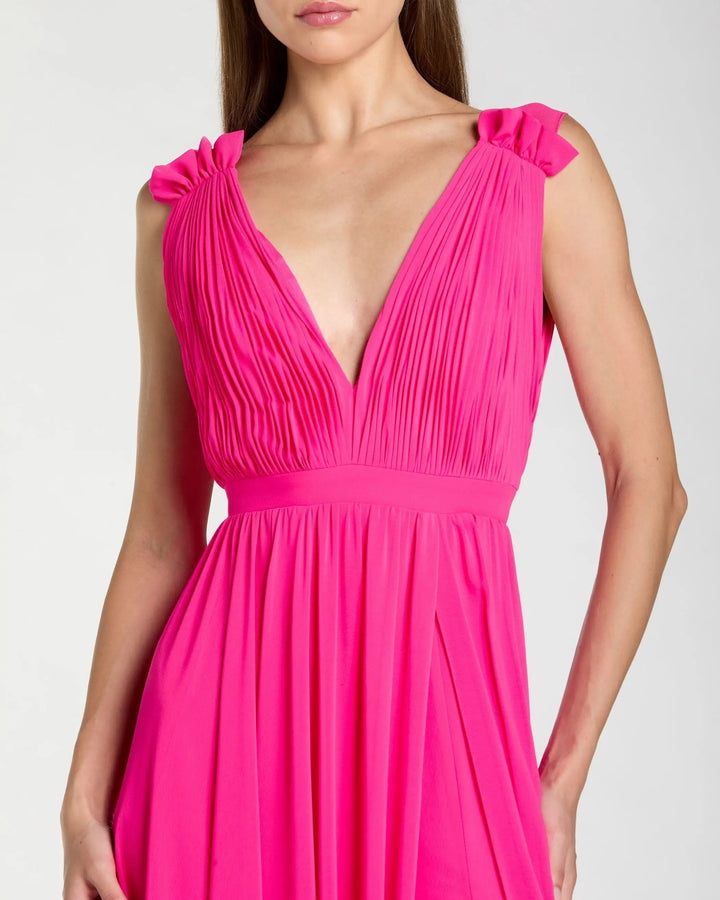 Mac Duggal 9955321P Petite Sleeveless Pleated Chiffon V-Neck Gown