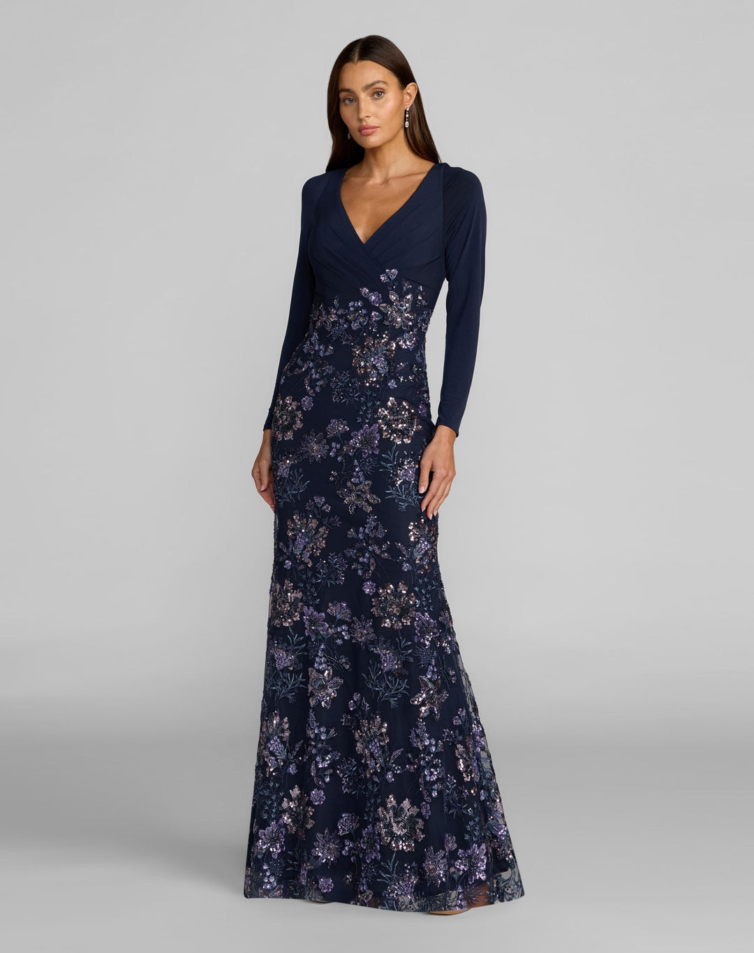 Mac Duggal 69122 Floral Embroidered Jersey Long Sleeve Gown