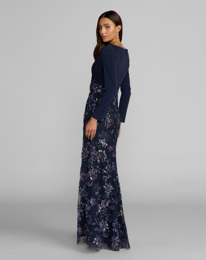 Mac Duggal 69122 Floral Embroidered Jersey Long Sleeve Gown