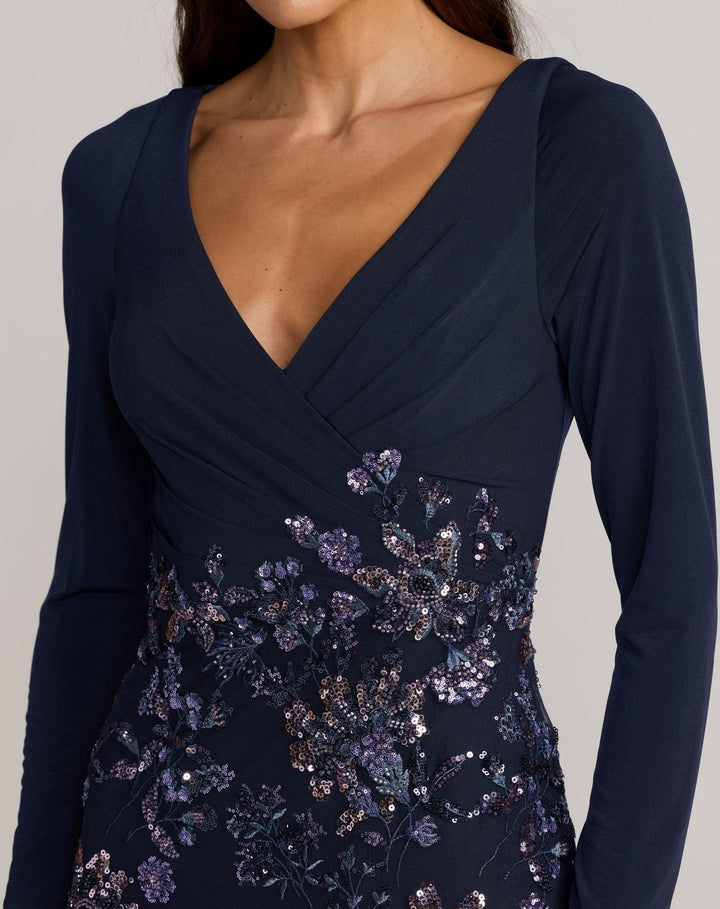 Mac Duggal 69122 Floral Embroidered Jersey Long Sleeve Gown