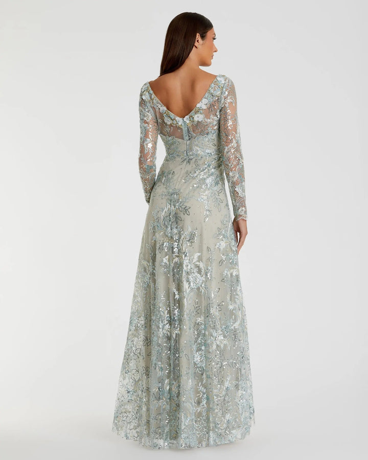 Mac Duggal A67498 Floral Embroidered Illusion Long Sleeve Gown