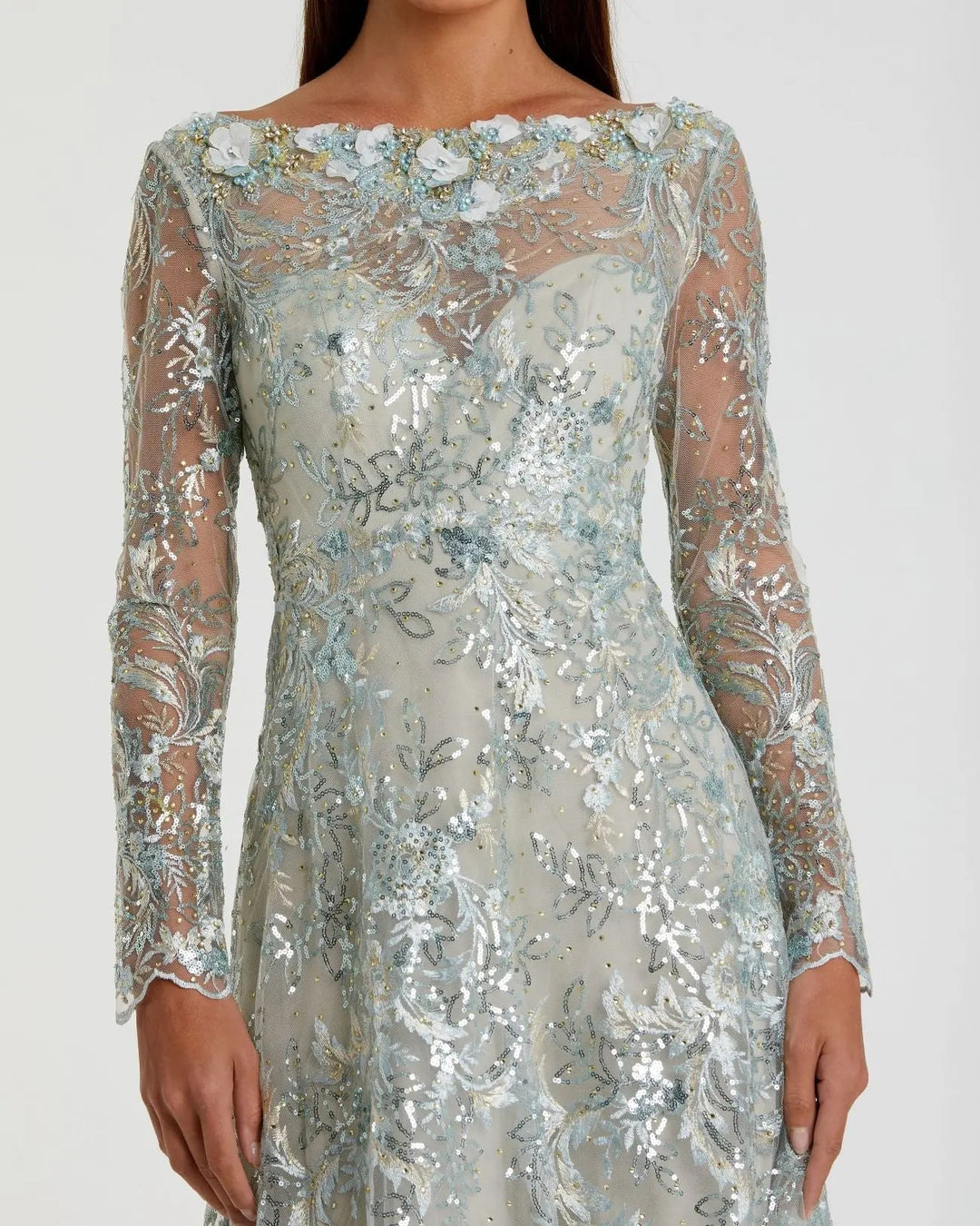 Mac Duggal A67498 Floral Embroidered Illusion Long Sleeve Gown