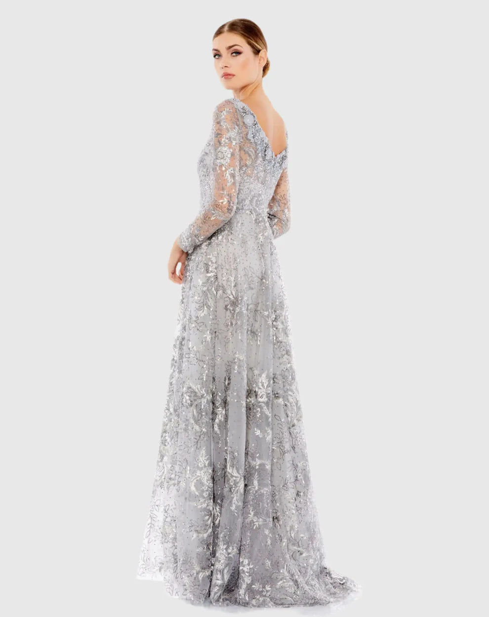 Mac Duggal A67498 Floral Embroidered Illusion Long Sleeve Gown