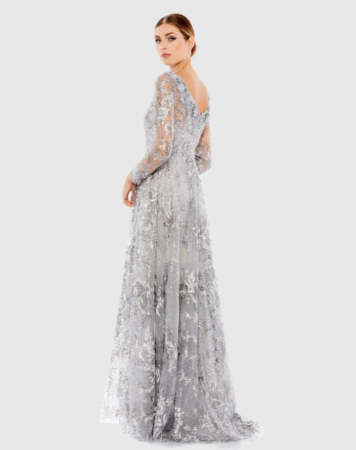 Mac Duggal A67498 Floral Embroidered Illusion Long Sleeve Gown