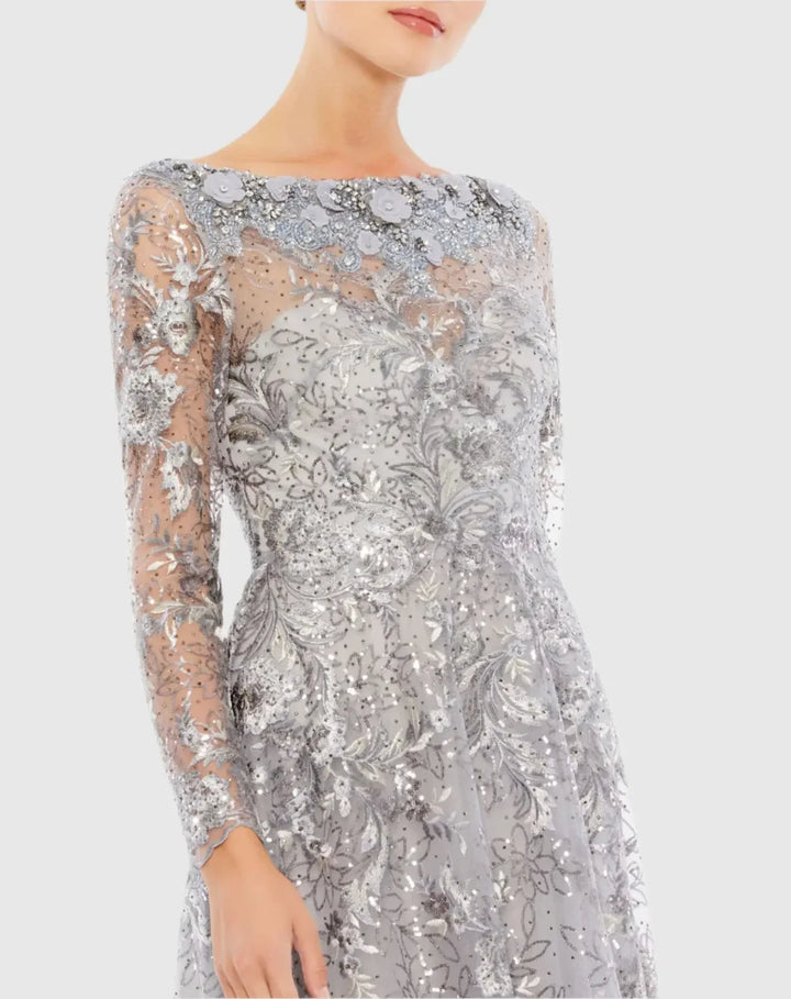 Mac Duggal A67498 Floral Embroidered Illusion Long Sleeve Gown