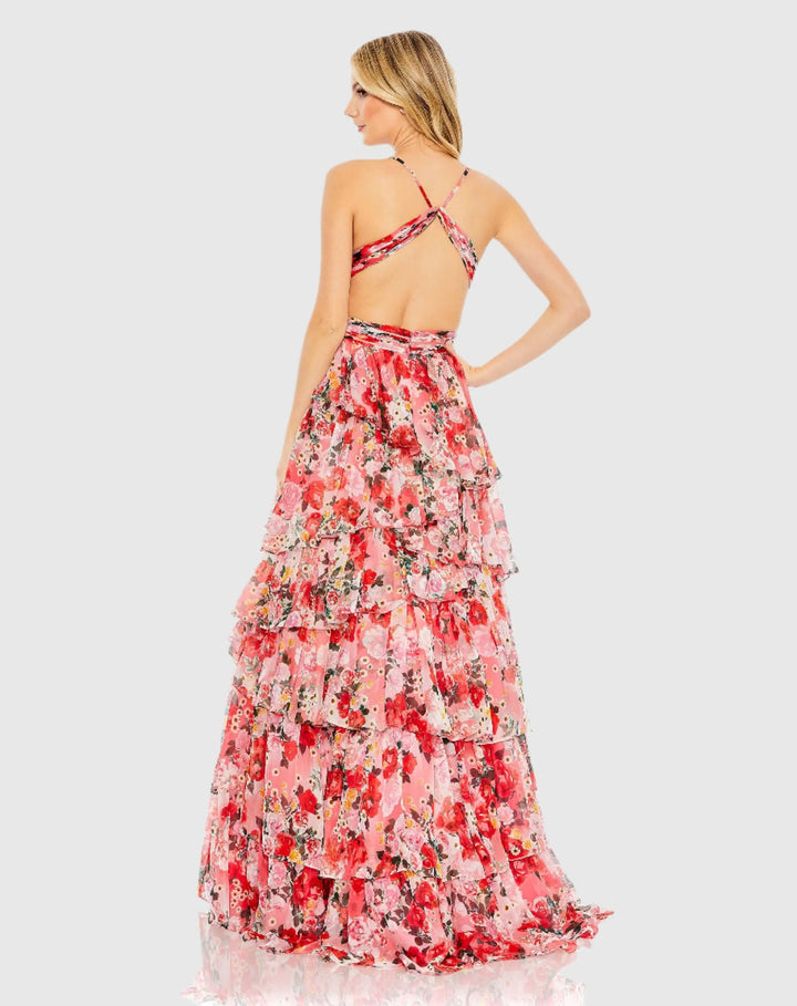 Mac Duggal A67985 Red Pleated Chiffon Cut Out Ball Gown