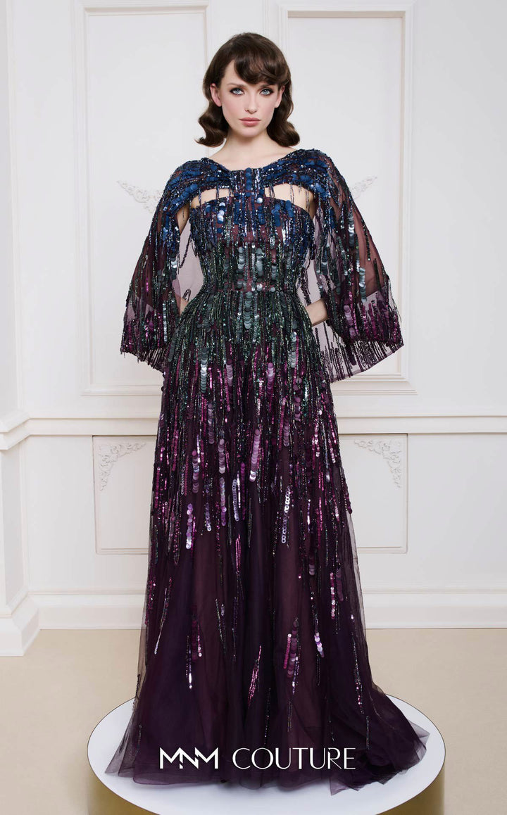 MNM B1146 Caped A-Line Floor-Length Couture Dress
