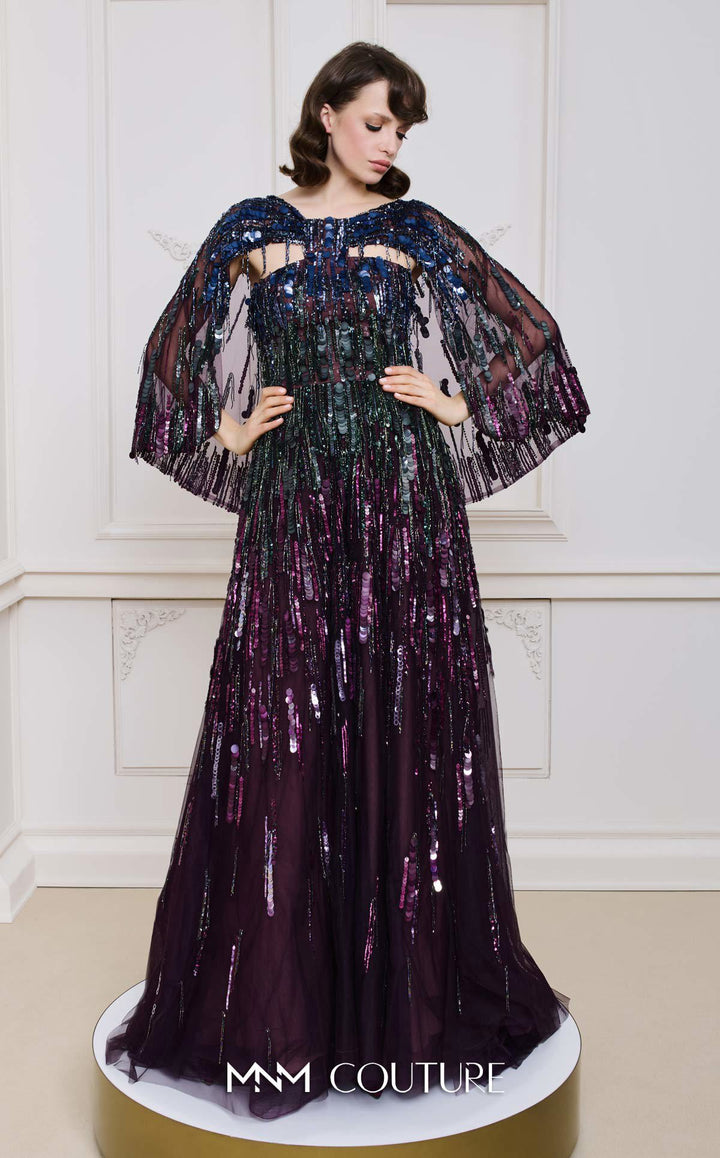 MNM B1146 Caped A-Line Floor-Length Couture Dress