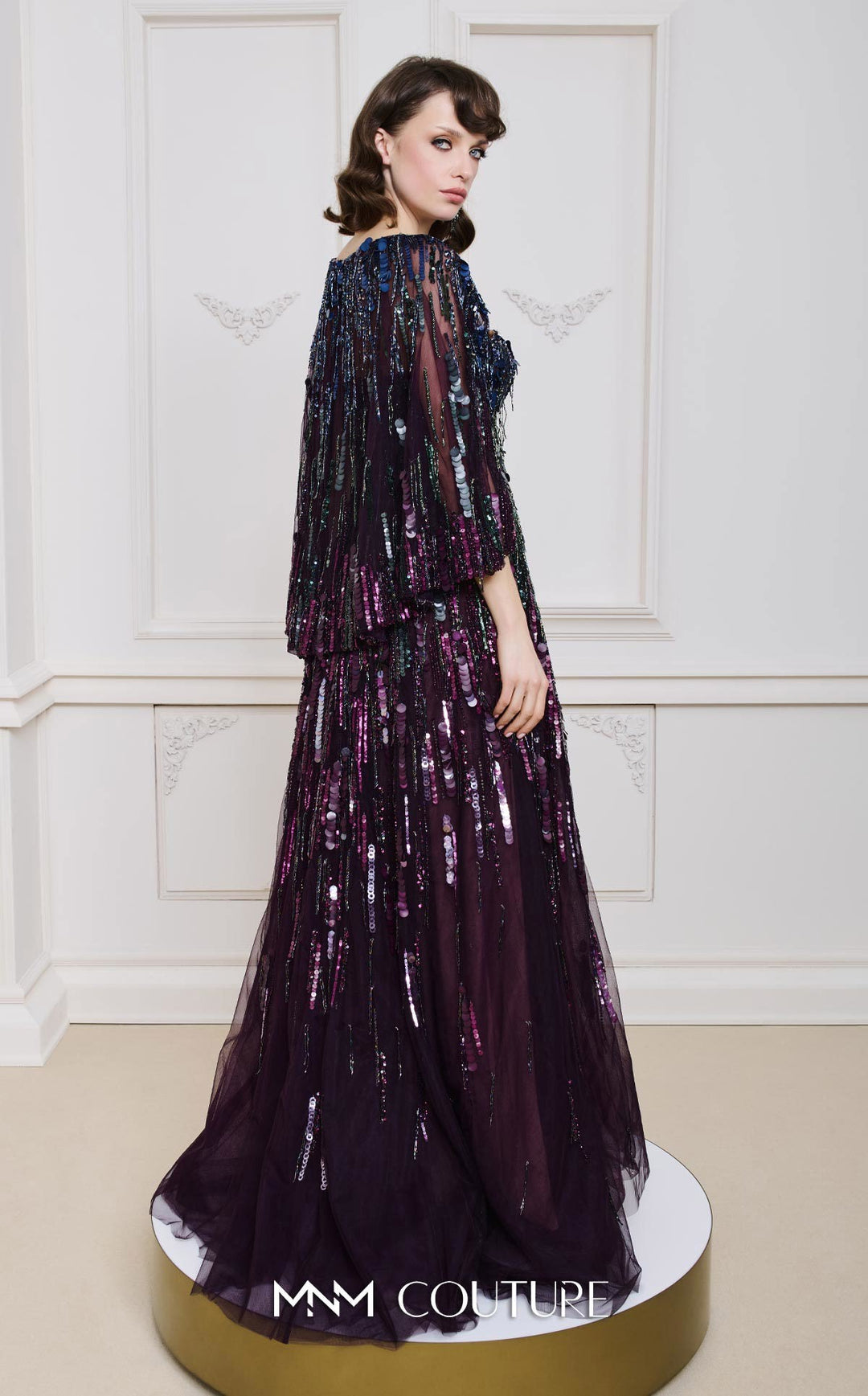 MNM B1146 Caped A-Line Floor-Length Couture Dress