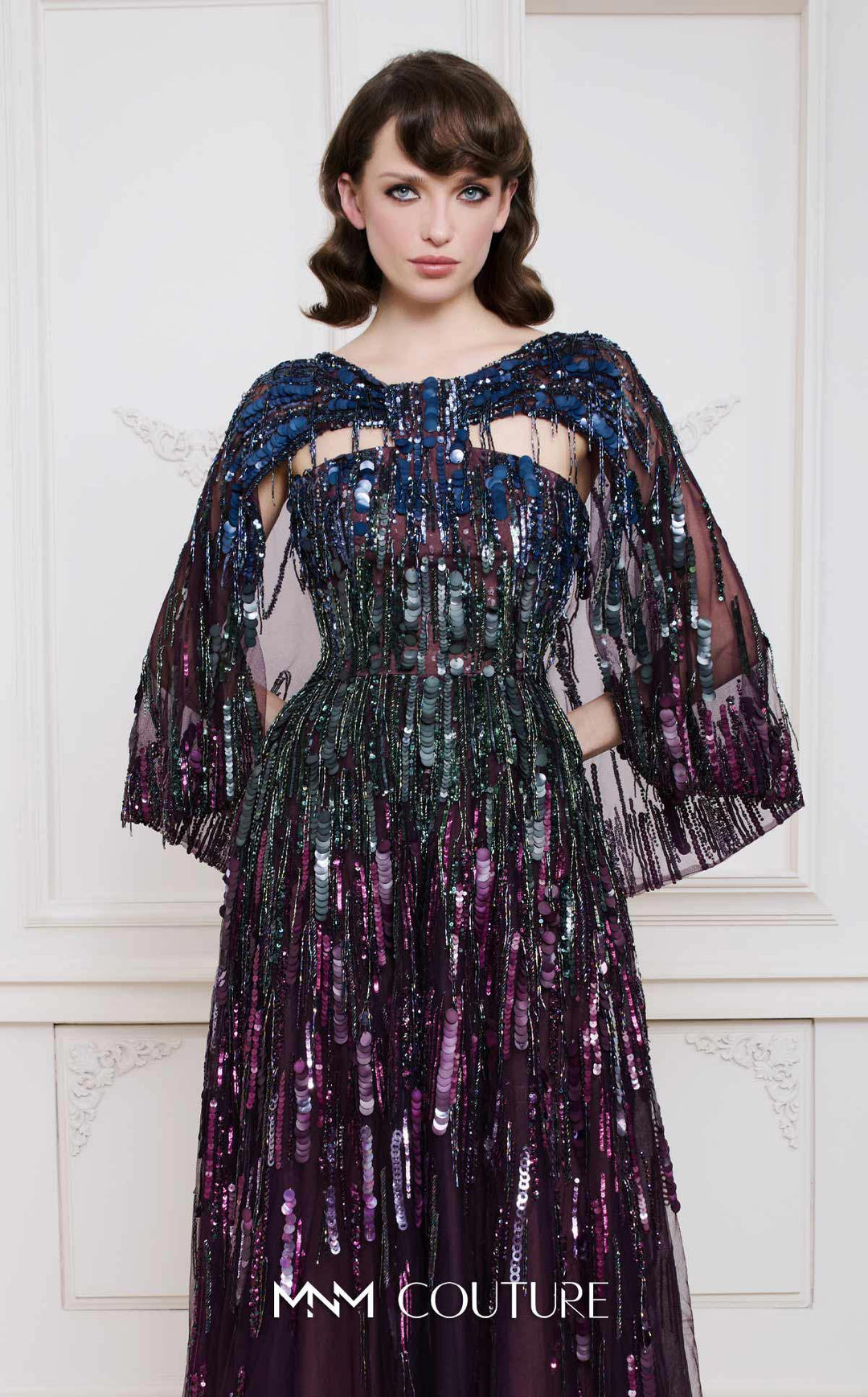 MNM B1146 Caped A-Line Floor-Length Couture Dress