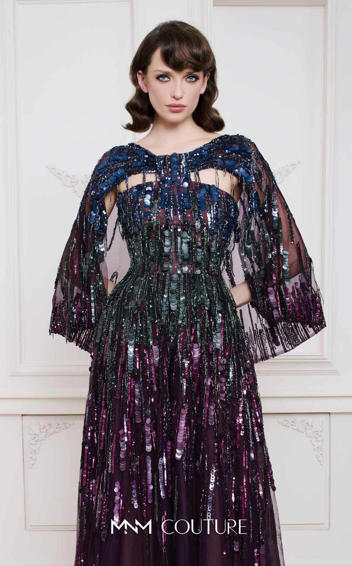 MNM B1146 Caped A-Line Floor-Length Couture Dress