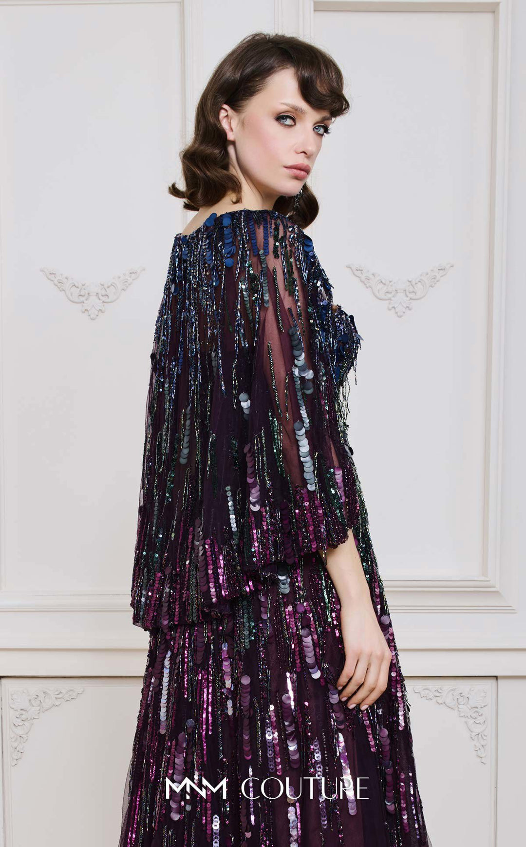 MNM B1146 Caped A-Line Floor-Length Couture Dress