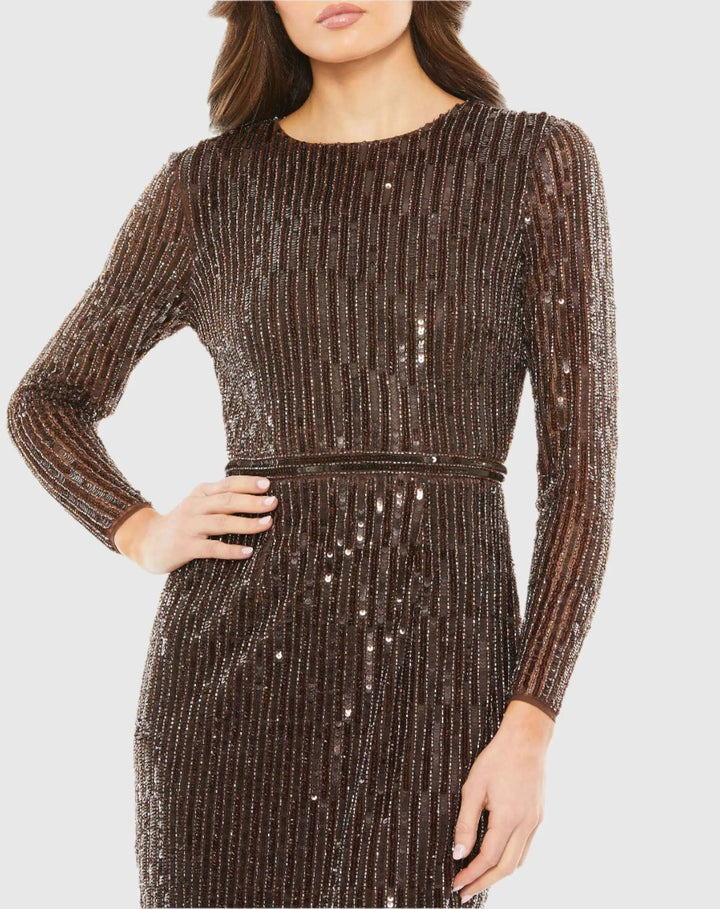 Mac Duggal 93625 Long Sleeve Sequin Mini Dress