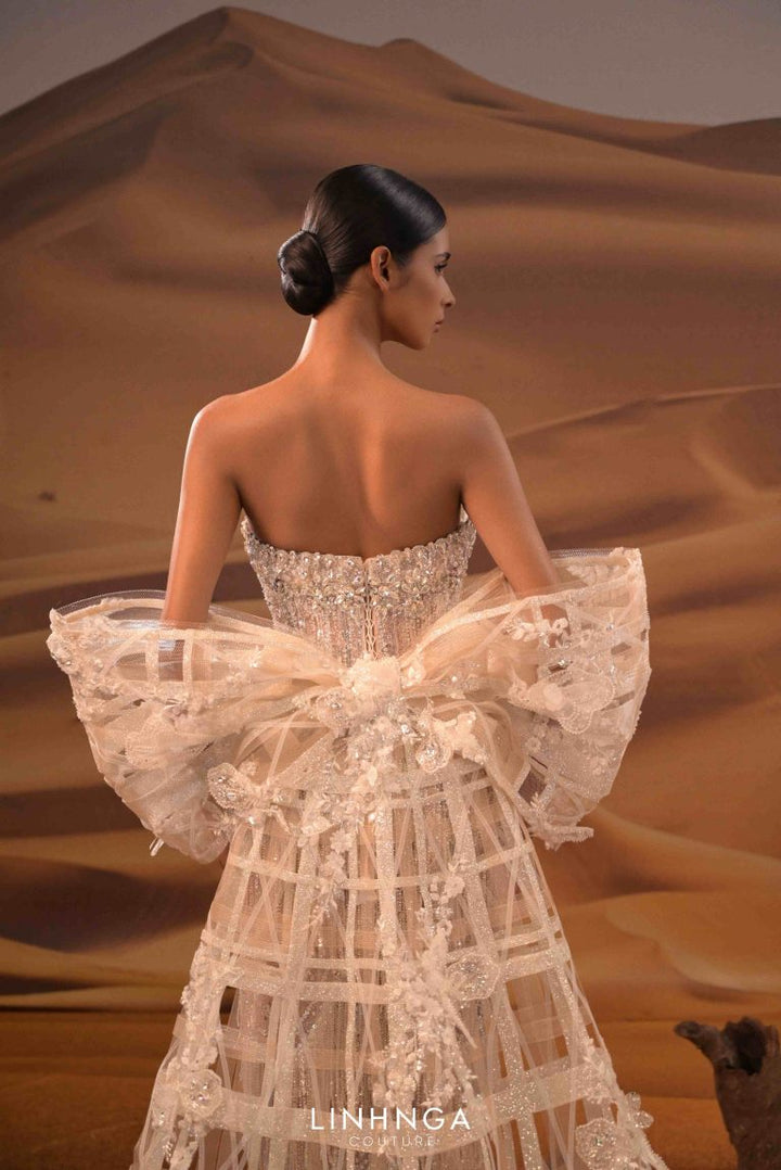 Linh Nga LMBCT346 Strapless Crystal Wedding Couture Dress - FOSTANI.com