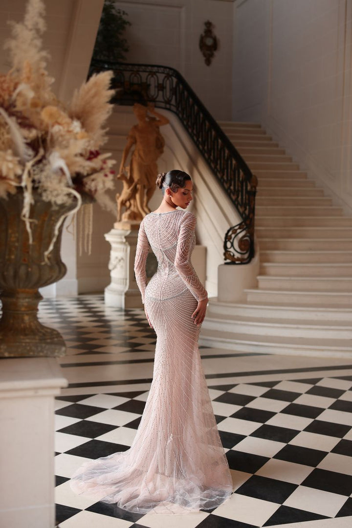 Chic & Holland PH120138 Long Sleeve Slit Sheath Couture Dress