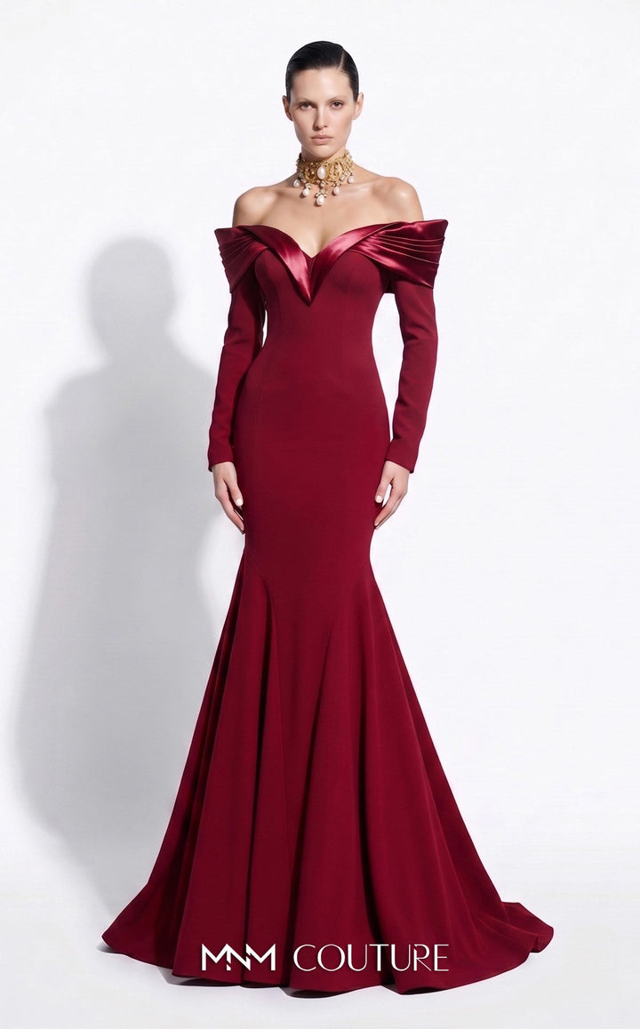 Fouad Sarkis F02973A Sweetheart Off-the-Shoulder Long Sleeves Mermaid Couture Dress