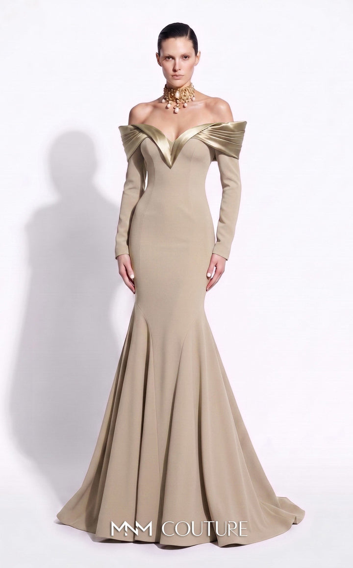 Fouad Sarkis F02973A Sweetheart Off-the-Shoulder Long Sleeves Mermaid Couture Dress
