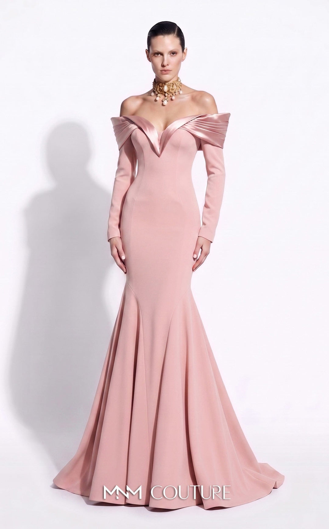 Fouad Sarkis F02973A Sweetheart Off-the-Shoulder Long Sleeves Mermaid Couture Dress