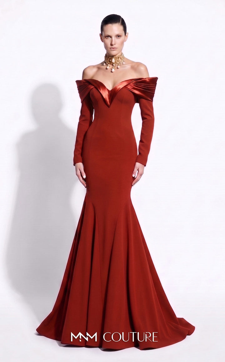 Fouad Sarkis F02973A Sweetheart Off-the-Shoulder Long Sleeves Mermaid Couture Dress