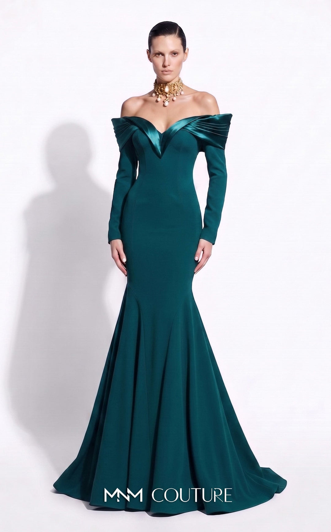 Fouad Sarkis F02973A Sweetheart Off-the-Shoulder Long Sleeves Mermaid Couture Dress