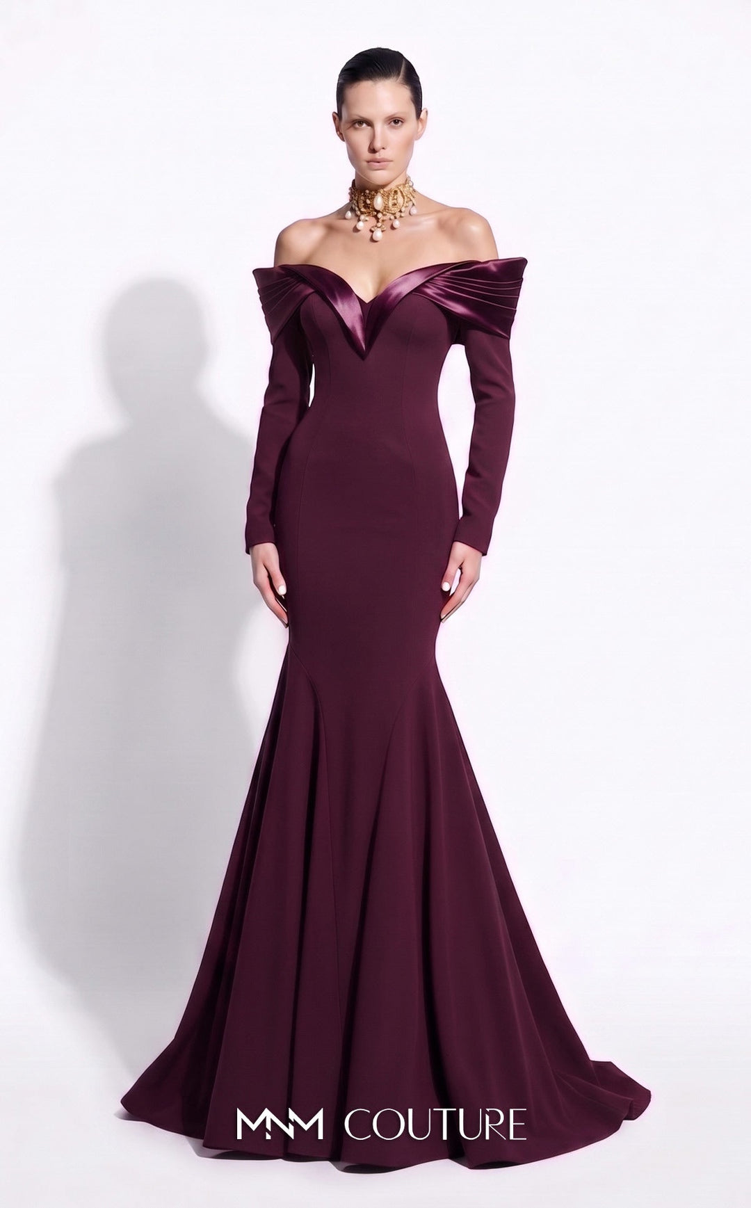 Fouad Sarkis F02973A Sweetheart Off-the-Shoulder Long Sleeves Mermaid Couture Dress