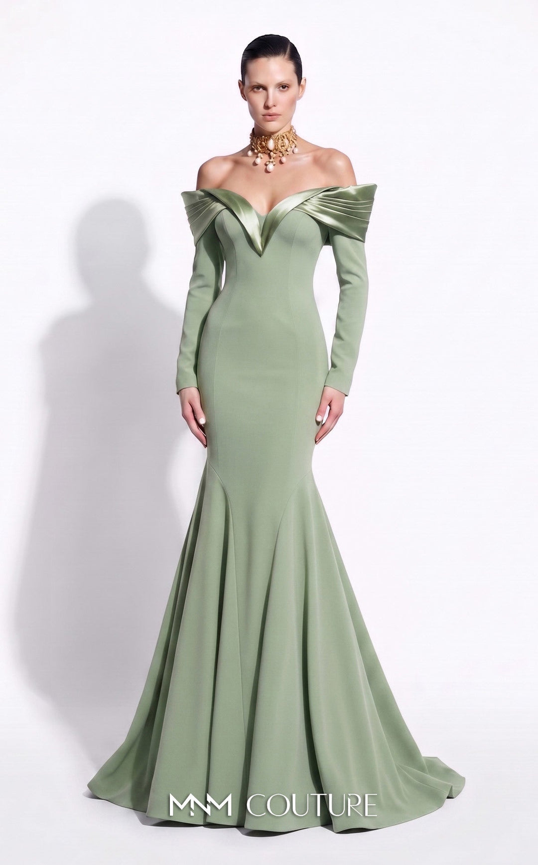 Fouad Sarkis F02973A Sweetheart Off-the-Shoulder Long Sleeves Mermaid Couture Dress
