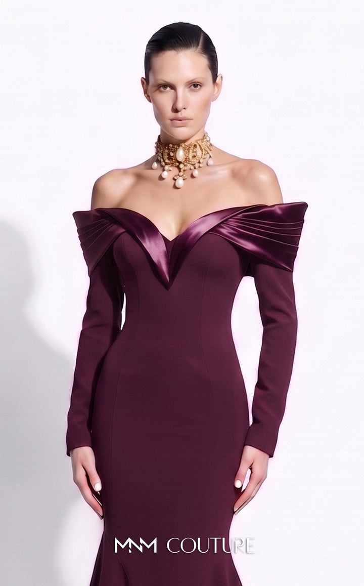 Fouad Sarkis F02973A Sweetheart Off-the-Shoulder Long Sleeves Mermaid Couture Dress