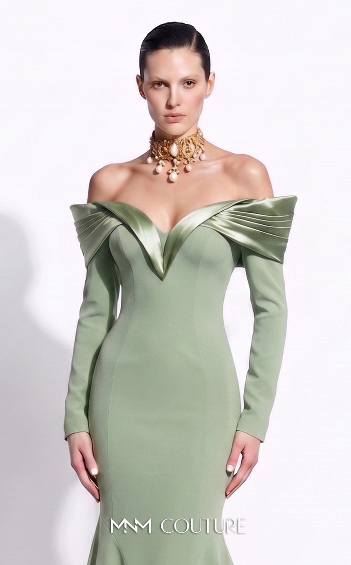 Fouad Sarkis F02973A Sweetheart Off-the-Shoulder Long Sleeves Mermaid Couture Dress