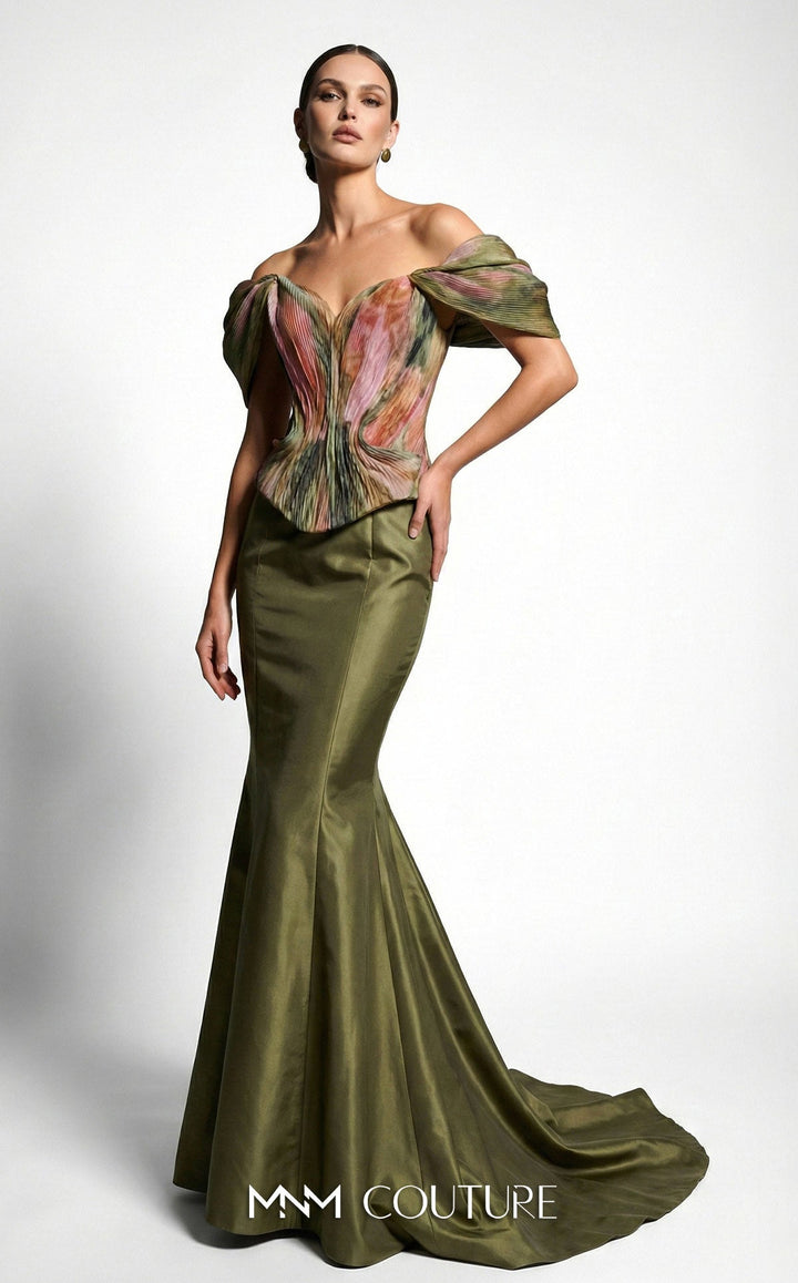 Fouad Sarkis F02981A Off-the-Shoulder Cap Sleeve Mermaid Couture Dress