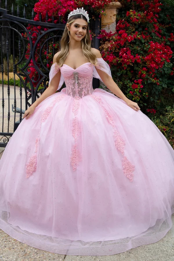 GLS Collective GL3502 Sheer Lace Glitter Quinceañera Dress
