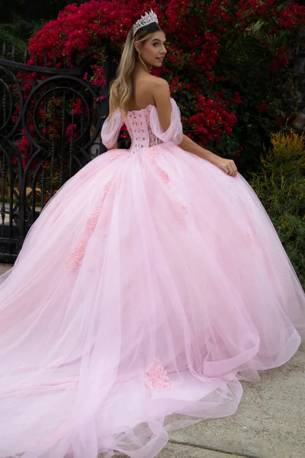 GLS Collective GL3502 Sheer Lace Glitter Quinceañera Dress