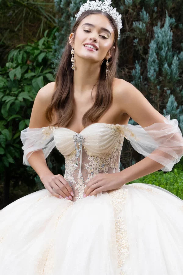 GLS Collective GL3502 Sheer Lace Glitter Quinceañera Dress